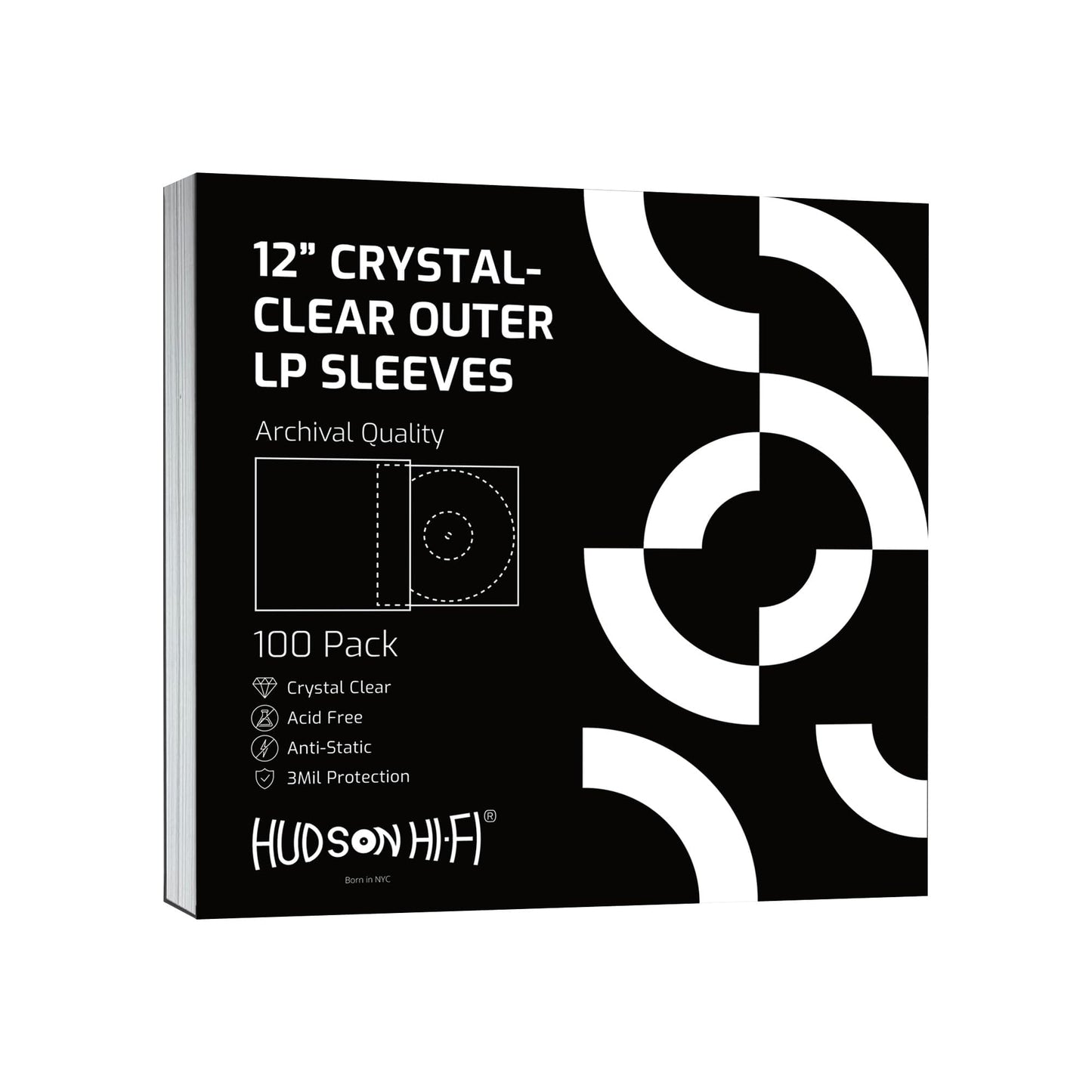 Hudson Hi-Fi Vinyl Record Outer Sleeves Covers - Premium Clear Vinyl Record Sleeve 100-Pack - Protect Your LP Albums from Scratches, Dirt & Dust - 3mm Thick No-Acid Exterior Disc Cover