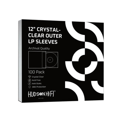 Hudson Hi-Fi Vinyl Record Outer Sleeves Covers - Premium Clear Vinyl Record Sleeve 100-Pack - Protect Your LP Albums from Scratches, Dirt & Dust - 3mm Thick No-Acid Exterior Disc Cover