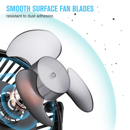 HONYIN 720° Rotation Small Desk & Clip on Fan with Sturdy Clamp, 3 Speeds, Quiet Little Personal Cooling Fan by USB Plug In, for Bedroom Office Desktop Treadmill