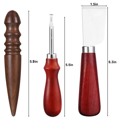 Honoson 6 Piece Leather Craft Tool Set - Includes 4 Edge Beveler, Cutting Knife, Skiving Knife, and Sandalwood Burnisher (1.5 Mm, 1.2 Mm, 1.0 Mm, 0.8 Mm)