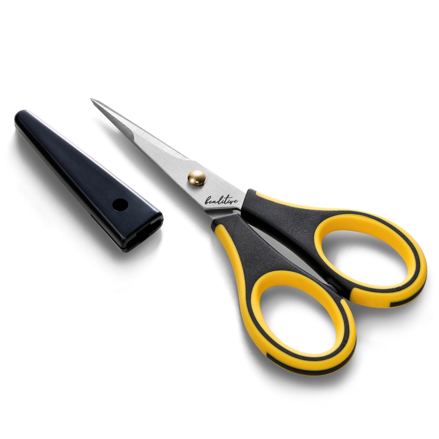 Beaditive Precision Craft Scissors - Stainless Steel Blades With Safety Cap - Ultra Sharp Tip & Non-Slip TPR Handles - For Adult & Kid Paper Crafting, Scrapbooking, Home, Office, and School Use