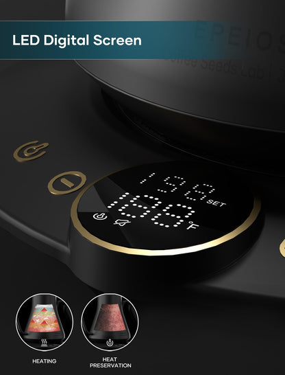 INTASTING Gooseneck Electric Kettle with ±1℉ Temperature Control for Pour Over Coffee & Tea, Quick Heating, BPA-Free Stainless Steel, Built-in Brew Timer, 1500W/0.9L (Ebony Black)