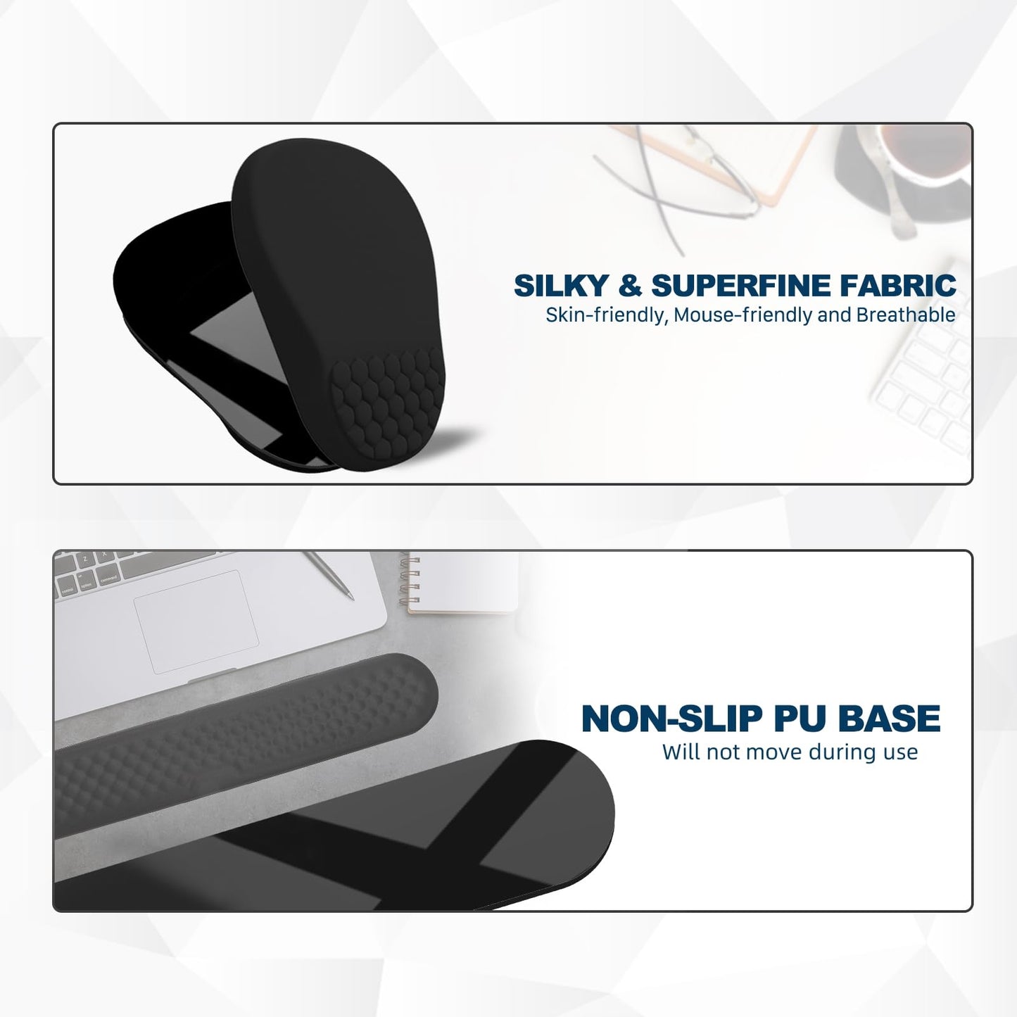 Hasinart Ergonomic Mouse Pad and Keyboard Wrist Rest with Massage Design, Space-Saving Mouse Pad Wrist Support, Memory Foam Wrist Rest with Non-Slip PU Base for Computer Desk, Black