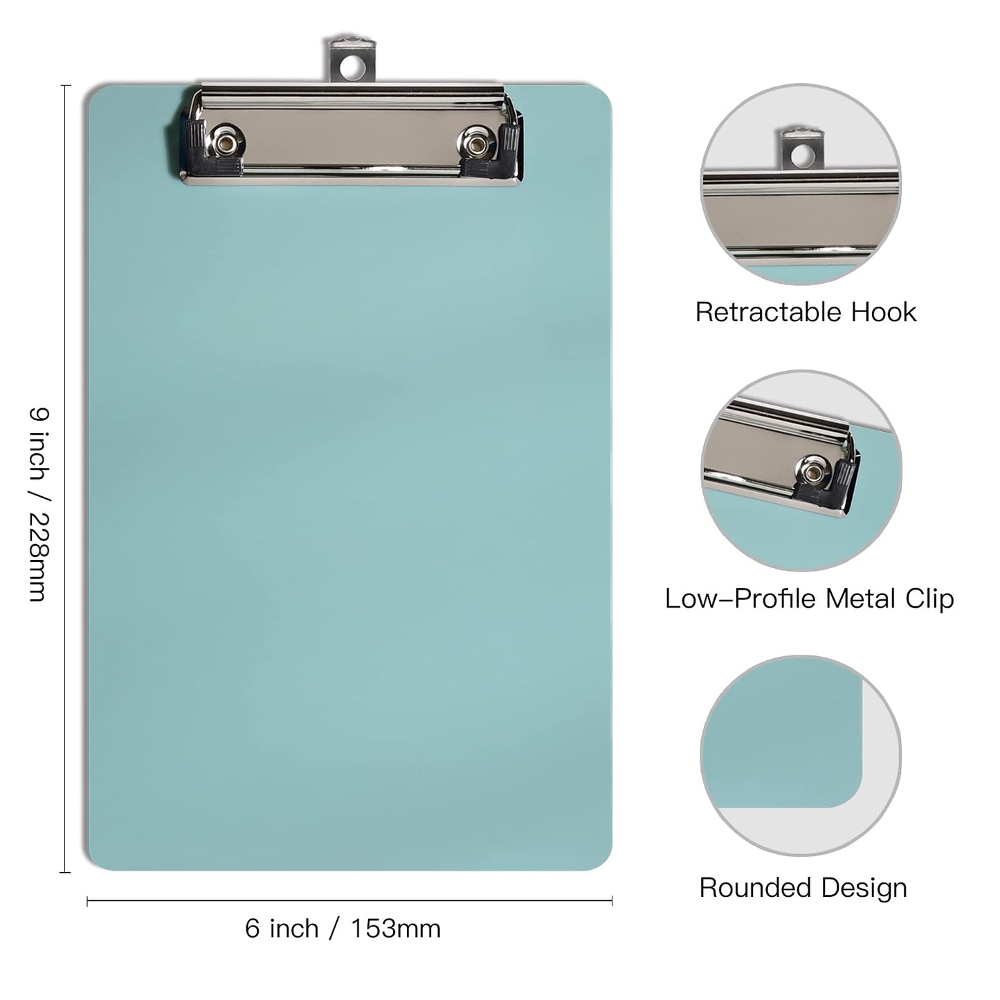 Hongri Plastic Small Clipboard, Green Memo Size Clip Board for Students, Kid, Women, Home, Low Profile Clip, Mini Size 6 x 9 in, Office Supplies & School Supplies