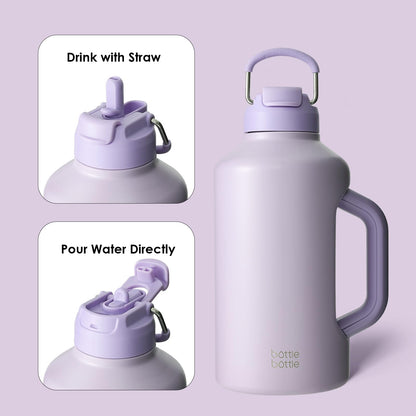 BOTTLE BOTTLE Insulated Water Bottle 64 oz with Straw and Dual-use Lid Stainless Steel Water Bottle with Handle Stainless Steel Jug for Workout Gym Soccer and More Sports purple
