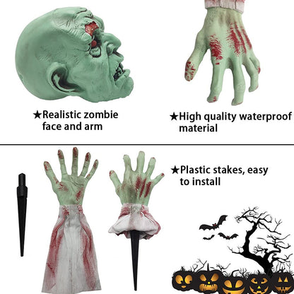 WODMAZ Halloween Zombie Stakes Decorations, Scary Zombie with Face and Arms Lawn Stakes, Groundbreaker Stakes for Halloween Patio Yard Lawn Graveyard Scenes Outdoor Party Props Decor, 3Pack