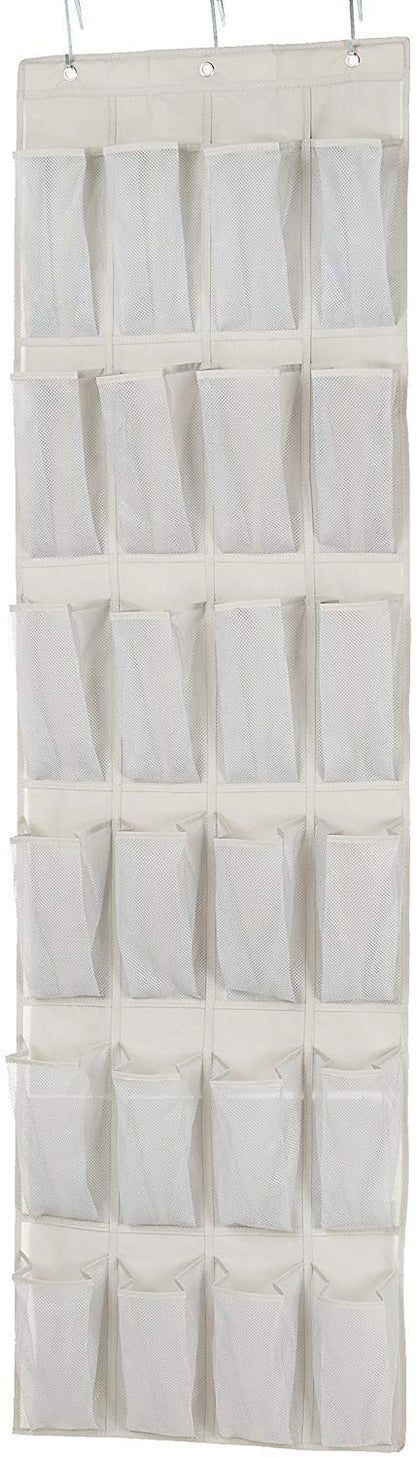 Amazon Basics 24 Medium Pocket Over-the-Door Hanging Shoe Organizer, Light Grey
