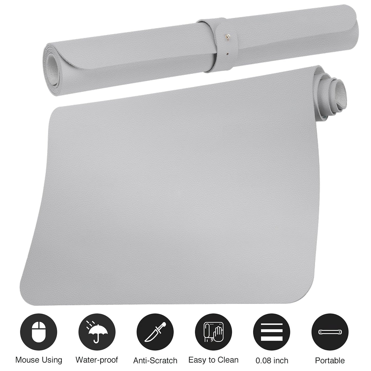 Boutilon Leather Desk Pad Protector,Non-Slip Mouse Pad,Laptop Desk Pad,Office Mouse Mat,Waterproof Leather Desk Blotter,Desk Writing Pad for Office and Home (M-Grey,30"x14")