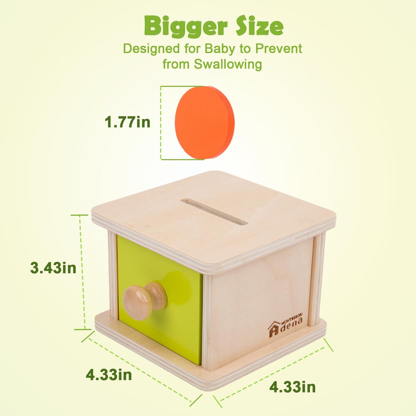 Adena Montessori Coin Box,Object Permanence Box Toys for 1 Year Old Baby Coins,Wooden Montessori Ball Drop Toys Developmental Toys for 6-12 Month Infant Toys,Learning Kids Gifts(Yellow-Green Door)