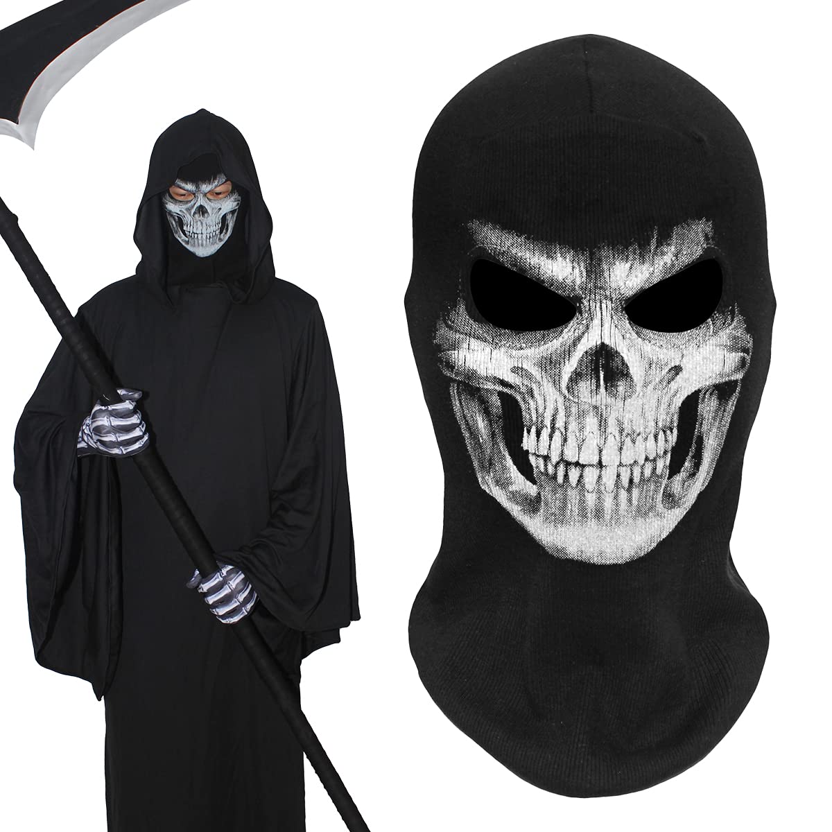 AXBXCX Scary Skeleton Skull Balaclava Ghost Death Face Mask Headwear Protection for Motorcycle Cycling Skiing Snowboarding Cosplay Costume Halloween Party Winter Summer Black Grim03
