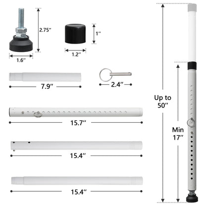 BeBecome Sliding Door Security Bar，17-50 inch Adjustable Patio Door Security bar with Rubber Tips Apartment Bedroom Bottom of Door Heavy Duty Interior White