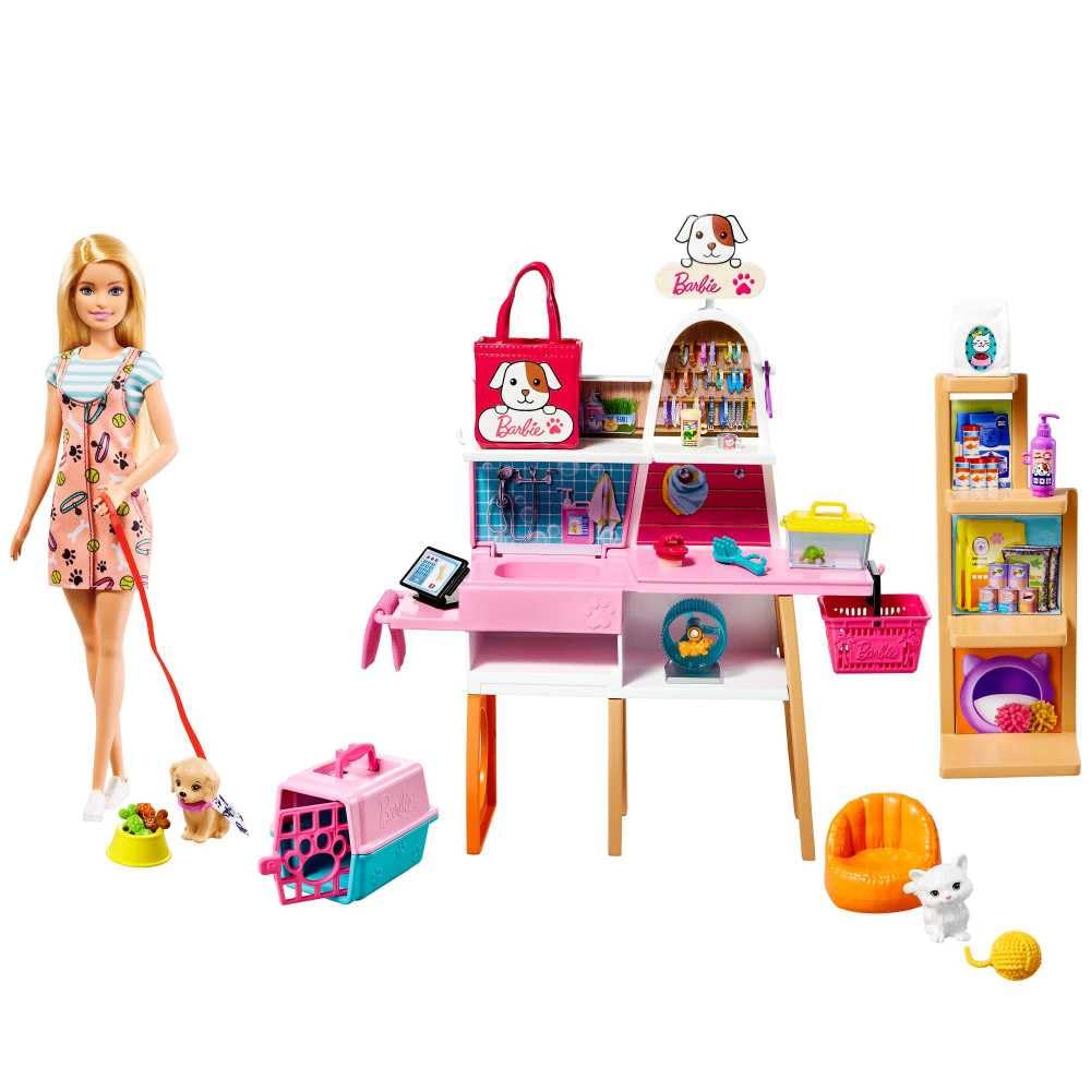Barbie Doll & Playset, Pet Boutique with 4 Pets, Color-Change Grooming Feature & 20+ Themed Accessories
