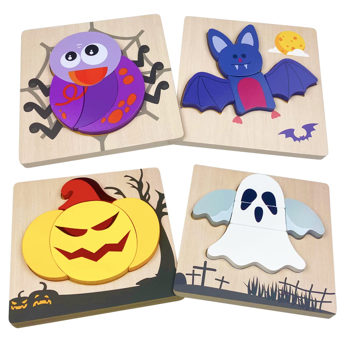 Anditoy 4 Pack Halloween Wooden Puzzles for Kids Toddlers Halloween Toys Party Favors Treat Bags Gifts