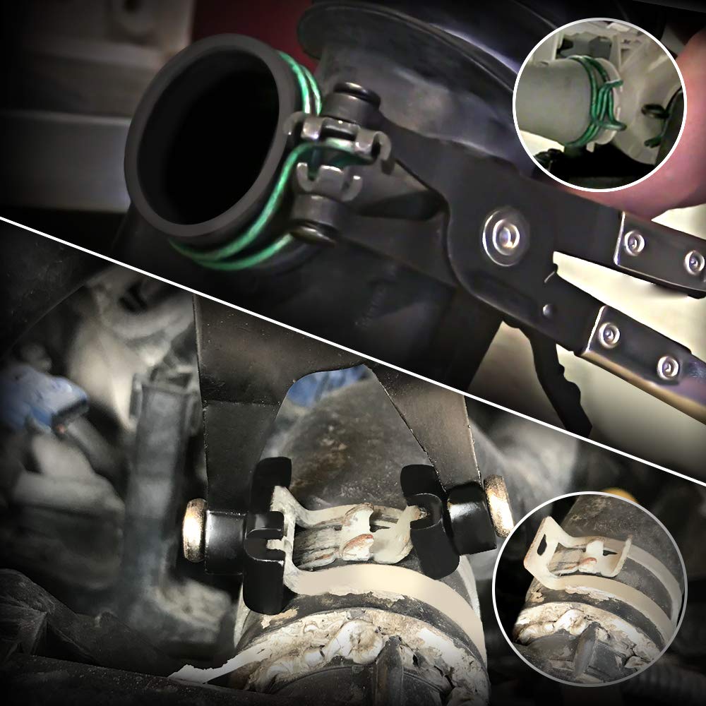 BETOOLL 9pc Hose Clamp Pliers, Professional Automotive with Flexible Wire Long Reach, Clic R Type Swivel Jaw and Flat Band Pliers for Coolant Radiator Heater/Water Hose (Red)