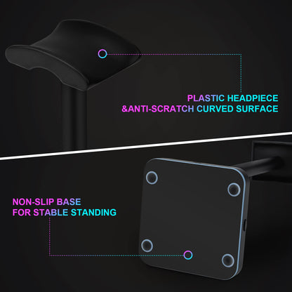 Headphone Stand with Wireless Charger Gaming Headset Holder with 10W/7.5W QI Charging Pad & 2 USB Charger Ports for Desktop PC Game Accessories