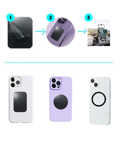 Adhesive Thin Metal Plates for Magnetic Mounts - Compatible with Phone Cases, Car Mounts, and Magnetic Holders (3 Rectangle & 3 Round & 4 Ring, Black)