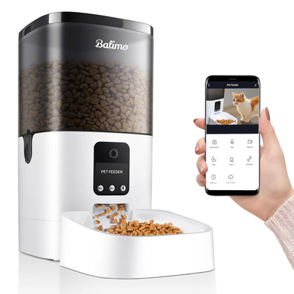 Balimo Automatic Cat Feeder with HD 1080P Video, 4L WiFi Automatic Cat Feeder with App Control & Night Vision, up to 20 Servings and 8 Meals per Day (Only 2.4G WiFi)