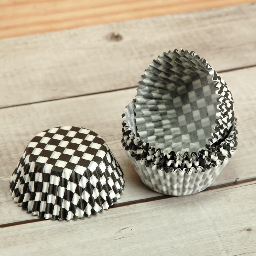 BinaryABC Black Checkered Cupcake Liners Baking Cups,Birthday Cake Decorations Party Supplies,100Pcs