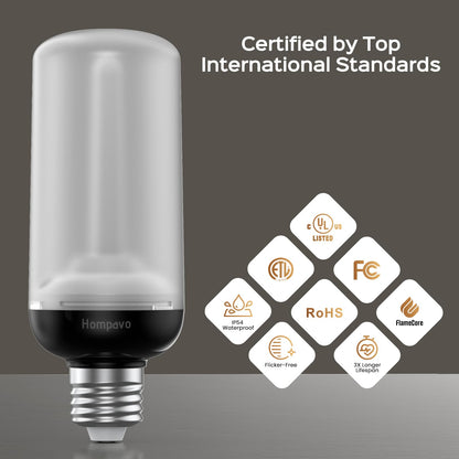 Hompavo Gen2 LED Flame Light Bulbs, Like Real Fire 4-Mode Flickering Light Bulbs with Upside Down Effect, E26 Flame Bulb for Halloween Christmas Party Patio Porch Home Indoor & Outdoor Decorations, 2