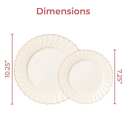 By Madee PREMIUM 60 Pc Ivory Scalloped Plastic Plates with Gold Trim – 30 Dinner & 30 Dessert Nice Plastic Plates for Party – Disposable & Elegant for Wedding, Showers, Special Moments (30 Guests)
