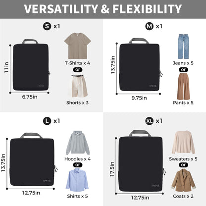 BAGAIL 4 Set/6 Set/8 Set Compression Packing Cubes Travel Accessories Expandable Packing Organizers (Cloth Pattern, 4-Black)