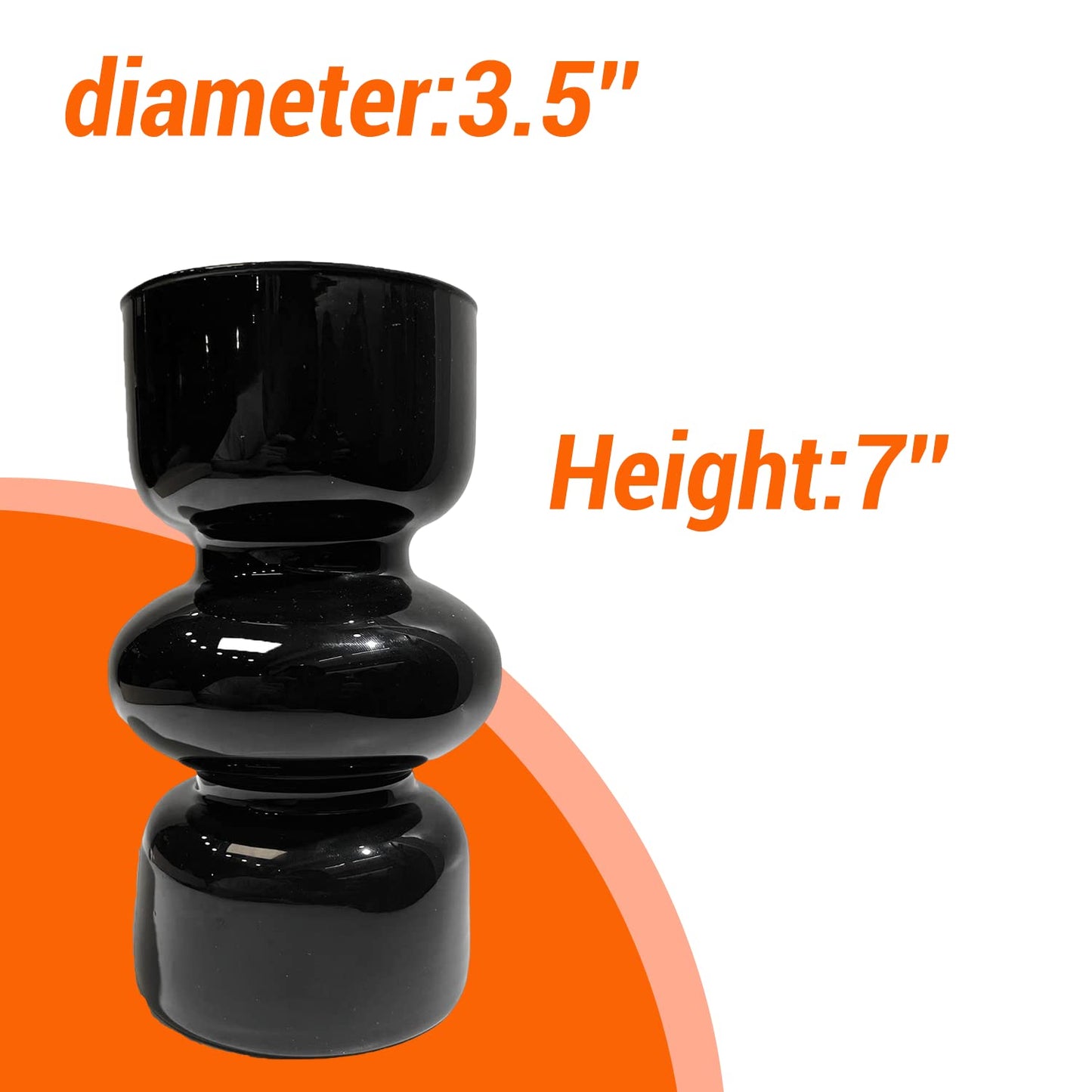 BLOFLO Black Glass Hydroponic Vase, 7Inches Glass Vase for Flower, Modern Geometric Three-Layer Floral Vases for Home Office, Wedding Table Decoration(Black)