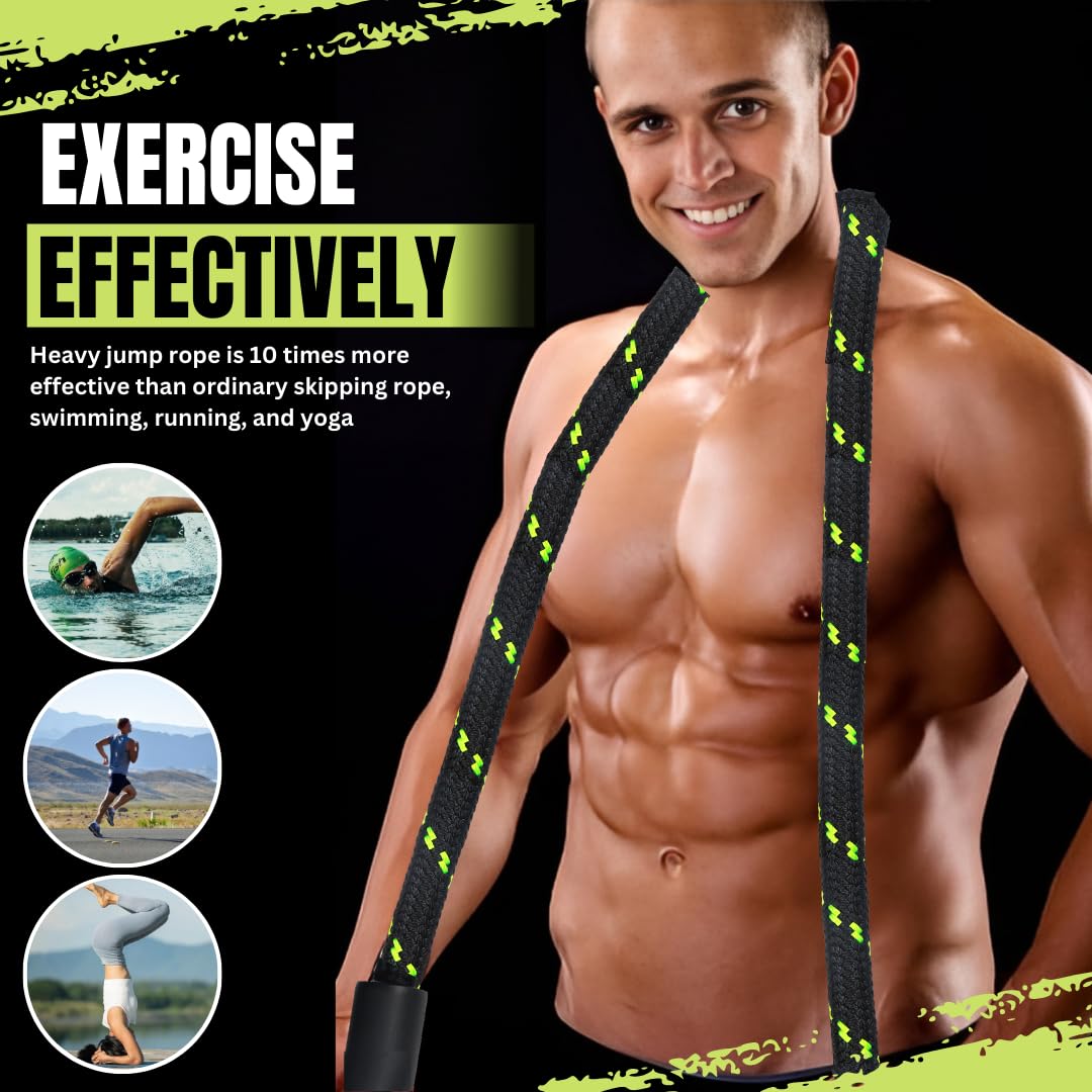 ALPHANIZE Heavy Jump Rope For Fitness 3LB - New 360 Rotating Handles Weighted Jump Rope - Full Body Workout For Men & Women
