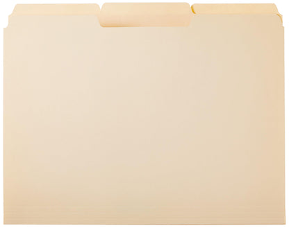 Amazon Basics File Folders with Tabs for Filing, 1/3-Cut Tab, Assorted Positions, 8.5x11 inches, Letter Size, Manila, Pack of 100