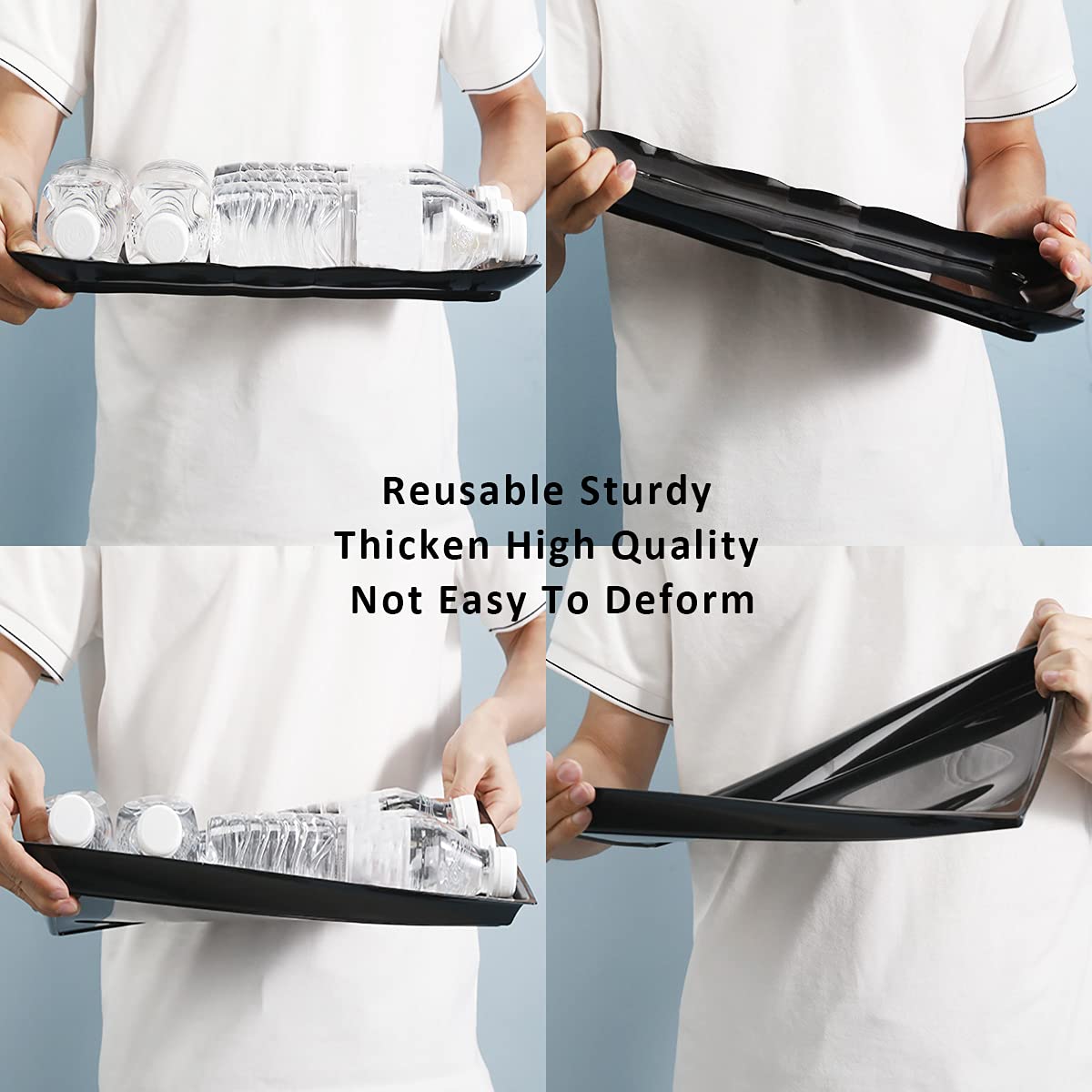 BBG 6 Pack Black Plastic Serving Trays, 15" x 10" Halloween Party Platters and Trays, Rectangle Black Plastic Serving Trays, Dishwasher Safe Reusable Platters Set, Halloween Plastic Trays for Party