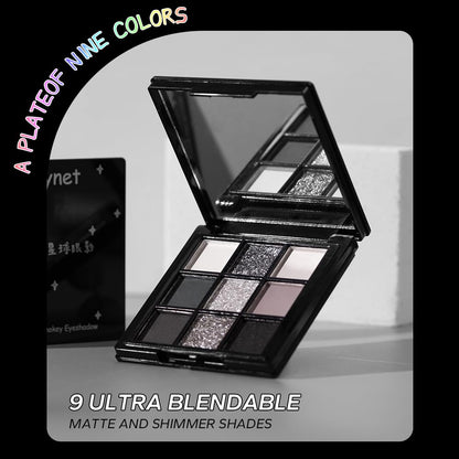 9 Color Smokey Eyeshadow Palette - Highly Pigmented Matte & Glitter Shades, Long-Lasting, Waterproof & Blendable, Black Silver Gray Eyeshadow Set for Sultry Glam (Reversal Star Smokey)