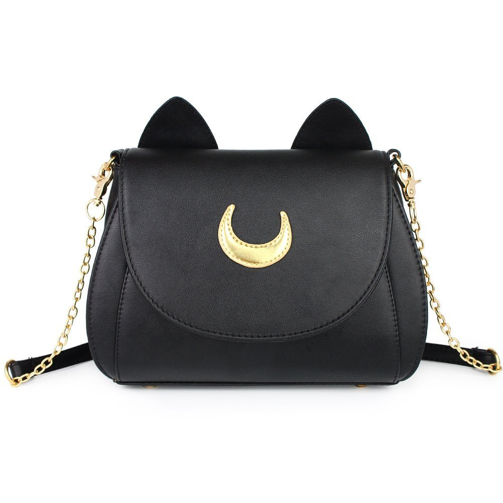 Women's Moon Purses Crossbody Bags Pu Leather Gothic Purse Cat Handbags Girls Black Shoulder Bags