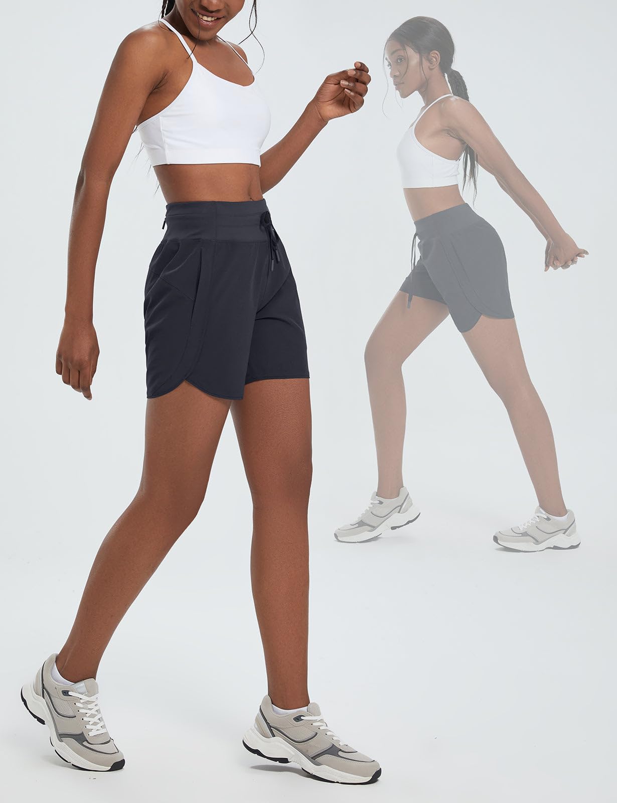 baleaf Women's 5" Workout Shorts Athletic Running Shorts High Waisted with Zipper Pocket Gym Quick Dry Hiking Sports Black S