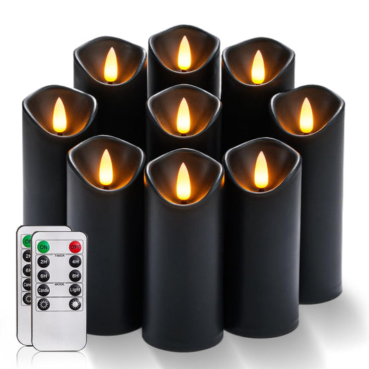 Homemory Black Flameless Candles, Halloween Candles, Battery Operated Candles, LED Pillar Candles with Remote Control and Timers, Set of 9