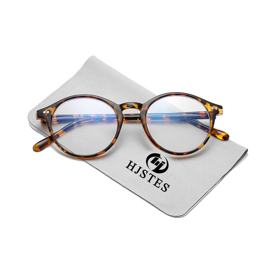 HJSTES Vintage Blue Light Glasses for Women Men Round Bluelight Blocking Glasses Thick TR90 Frame Eyeglasses(Tortoise)