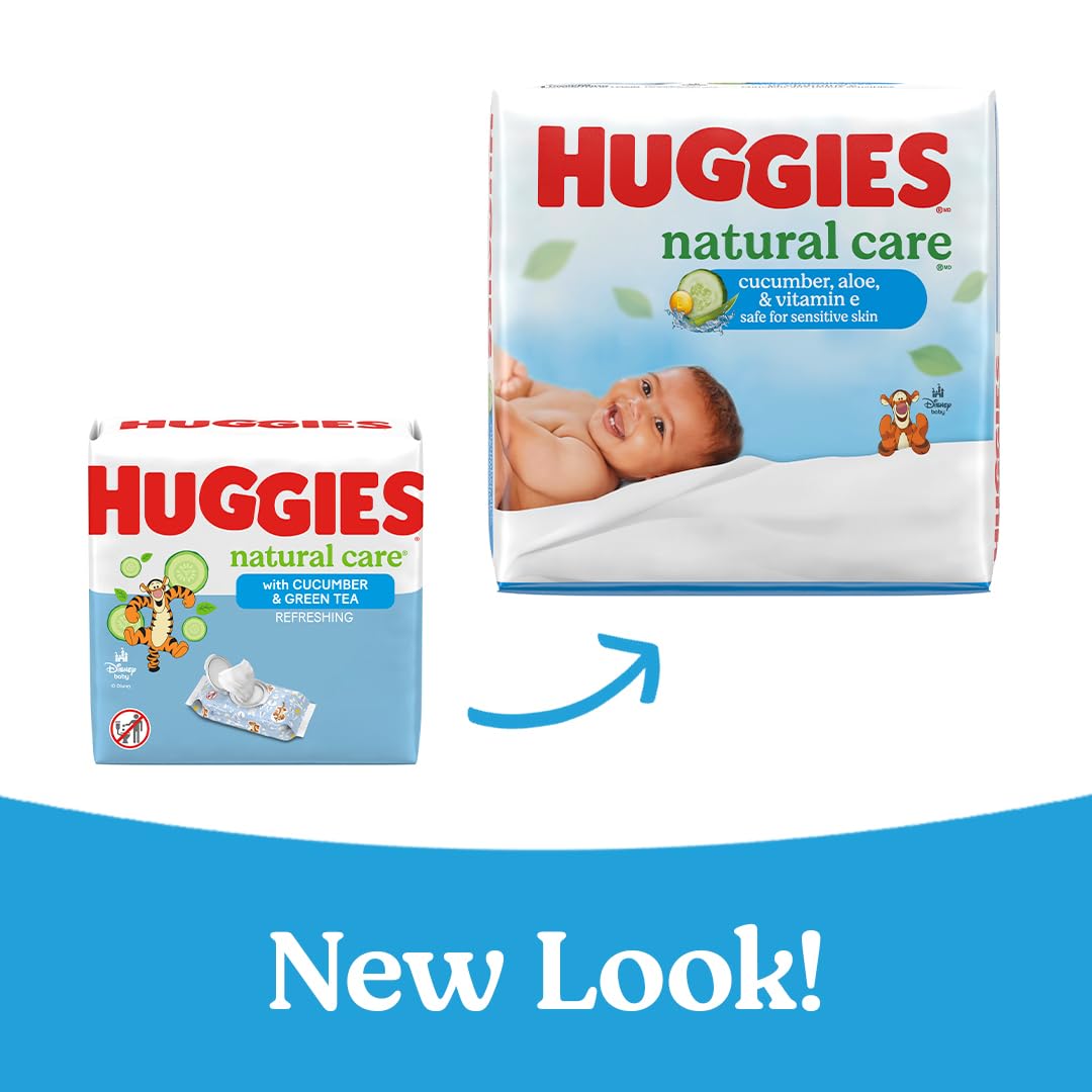 Huggies Natural Care Cucumber, Aloe and Vitamin E Baby Wipes, Hypoallergenic, Scented, 10 Flip-Top Packs (560 Wipes Total), Packaging May Vary