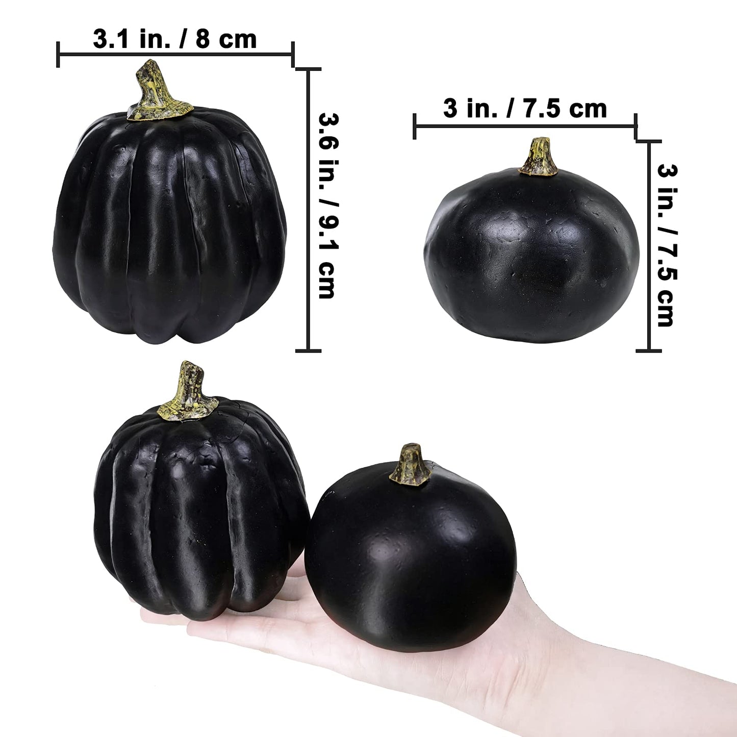 Winlyn 7 Pcs Assorted Artificial Black Pumpkins Halloween Faux Rustic Decorative Foam Pumpkins for Fall Halloween Thanksgiving Tabletop Centerpiece Mantel Kitchen Decor