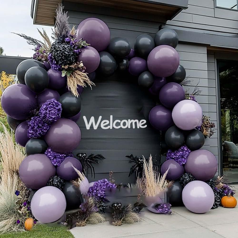 Black Purple Balloon Arch Kit Double Stuffed Dark Purple Black Balloon Garland for Halloween Ghost Witch Birthday Baby Shower Anniversary Party Decorations