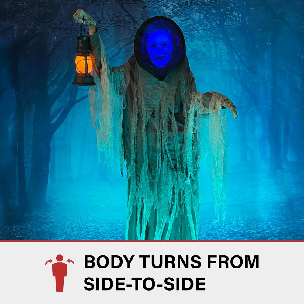Haunted Hill Farm Motion-Activated Looming Phantom, Plug-in Talking Halloween Animatronic for Standing or Hanging Indoor or Covered Outdoor Creepy Decorations