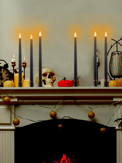 Alphatool 6 Packs Halloween Black LED Flameless Candles with Bases - Flicker Flame, Tall Taper Smokeless Dripless Candles, Decor for Fireplace Diningtable Bar School