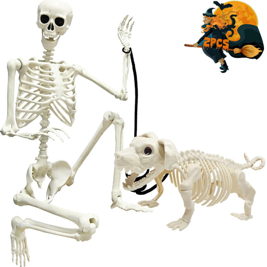 CAMIRUS 5.4ft Skeleton Halloween Decoration, Life Full Size Skeleton with Dog Skeleton, Posable Human Skeletons Realistic Plastic Bones for Halloween Haunted House Scary Decor