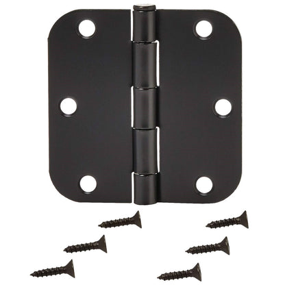 Amazon Basics Sturdy Rounded 5/8 Radius Interior Door Hinges, 3.5" x 3.5", 18 Pack, Matte Black
