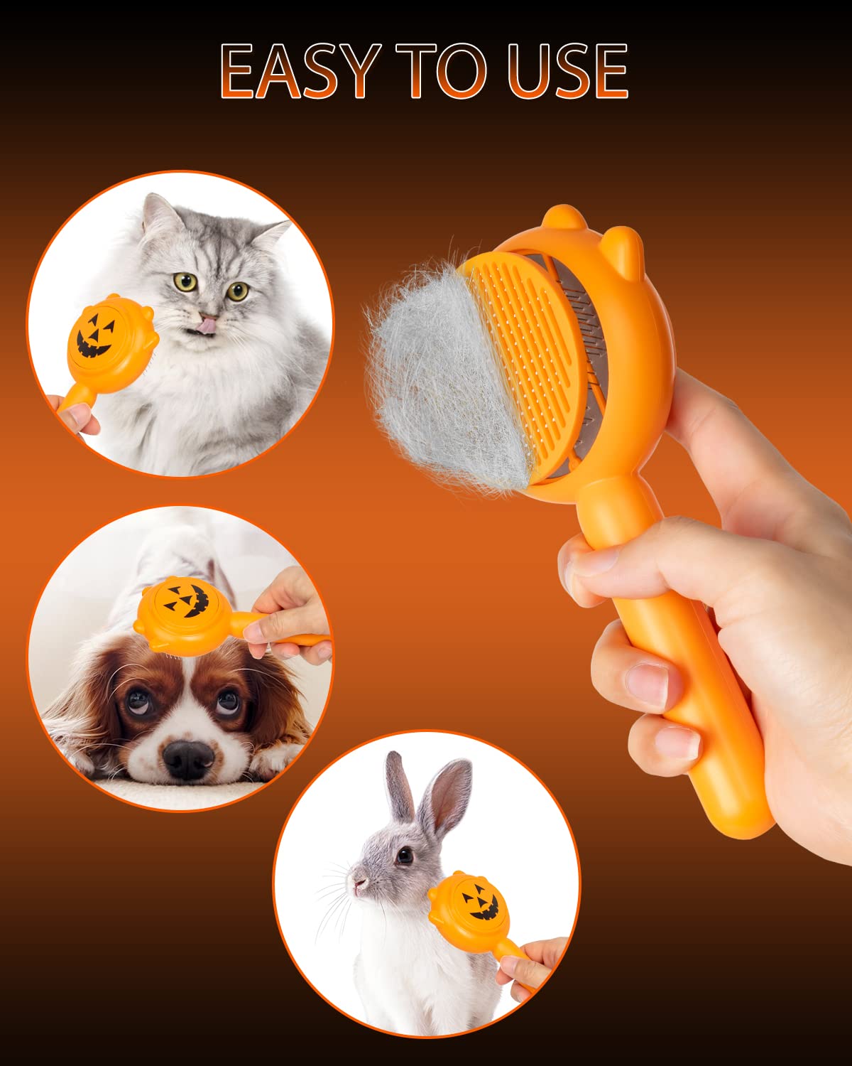 Awpland Pet Demon Brush, Cute Self Cleaning Slicker Brush for Dogs Cats Puppy Rabbit, Professional Pet Grooming Hair Removal Tool for Short & Long Hair
