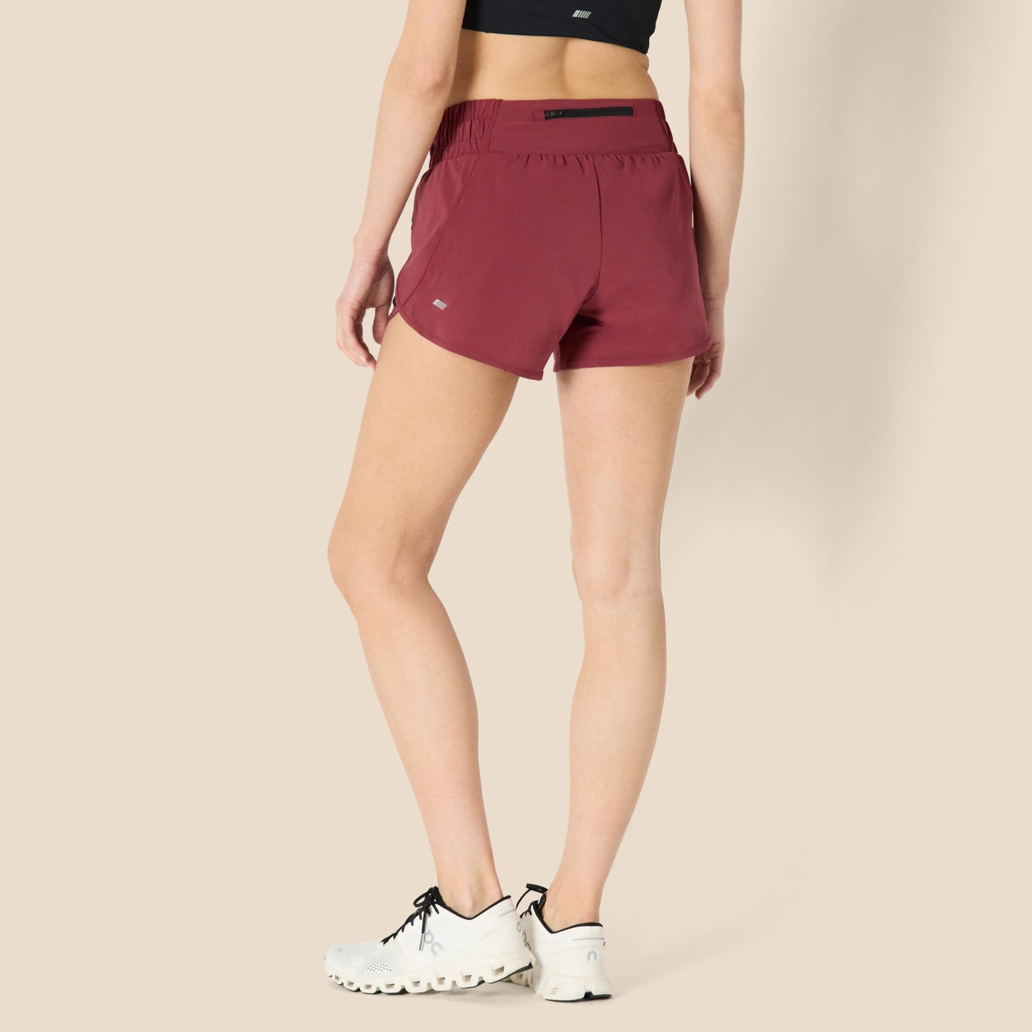 Amazon Essentials Women's Regular-Fit Athletic Ruched Waistband Woven Running Short, Ruby Red, Medium