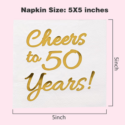 50th Birthday Decorations Men Women Party Supplies Cocktail Napkins Disposable 50th Birthday Wedding Anniversary Party Napkins Paper Beverage Napkins 50 Pack,5"x 5",Cheers to 50 Years White and Gold
