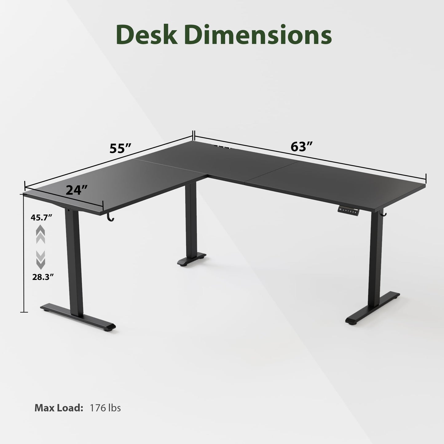 Agilestic L Shaped Standing Desk Adjustable Height, Electric Corner Standing Desk, 63 x 55 inch Sit Stand Computer Table with Splice Board, Gaming Table, Black