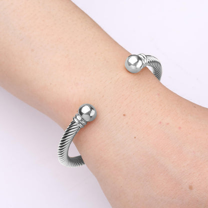 BOLAGTIER Stainless Steel Twisted Cable Wire Bracelets Adjustable Open Cuff Bangle Bracelet Vintage Jewelry Gift for Women (C-Silver)