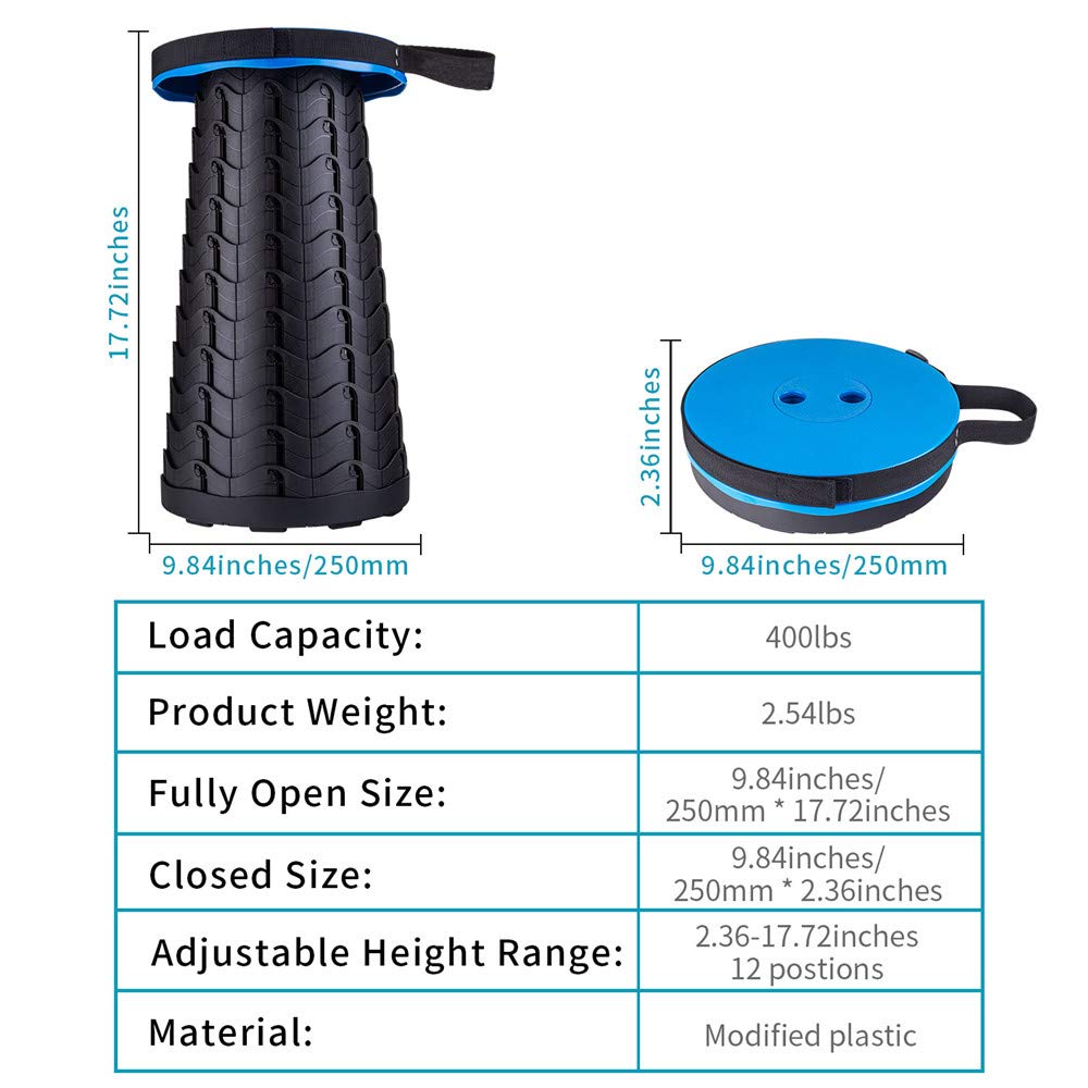 Boreeman Upgraded Folding Stool Lightweight Yet More Sturdy with Load Capacity 400lbs Portable Collapsible Stool for Camping Fishing Hiking BBQ (Blue)