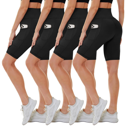 CAMPSNAIL 4 Pack Biker Shorts Women – 5"/8" High Waist Tummy Control Workout Gym Yoga Running Compression Shorts with Pockets
