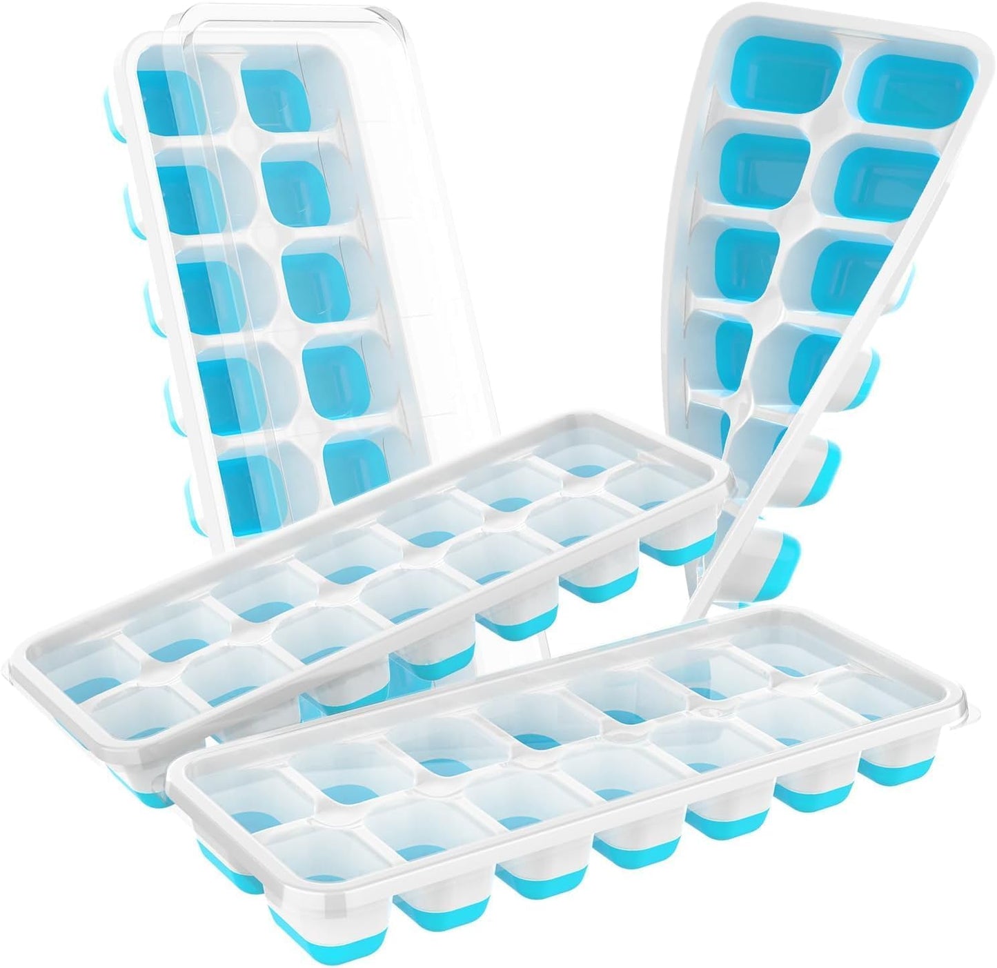 Ice Cube Tray with Lid, 4 Packs 56 Cubes Durable Stackable Ice Cube Trays for Freezer with Removable Lids, Easy-Release Plastic & Silicone Ice Tray for Cocktail, Coffee