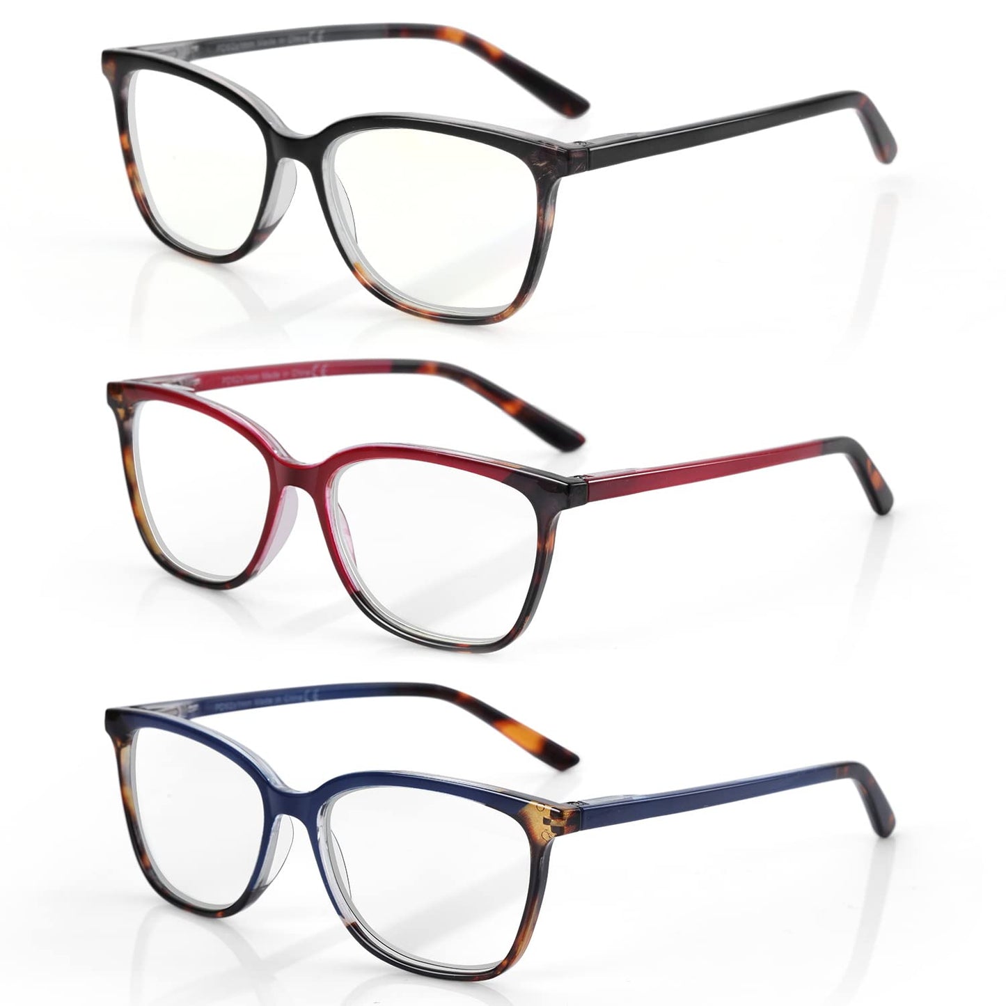 BLUEMOKY Blue Light Reading Glasses for Women 3 Pack Fashion Cat Eye Computer Glasses Bluelight Blocking Reader 1.50